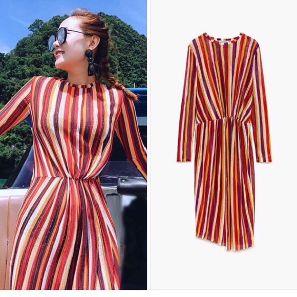 Zara Multicoloured Orange Midi Dress - Picture 4 of 4